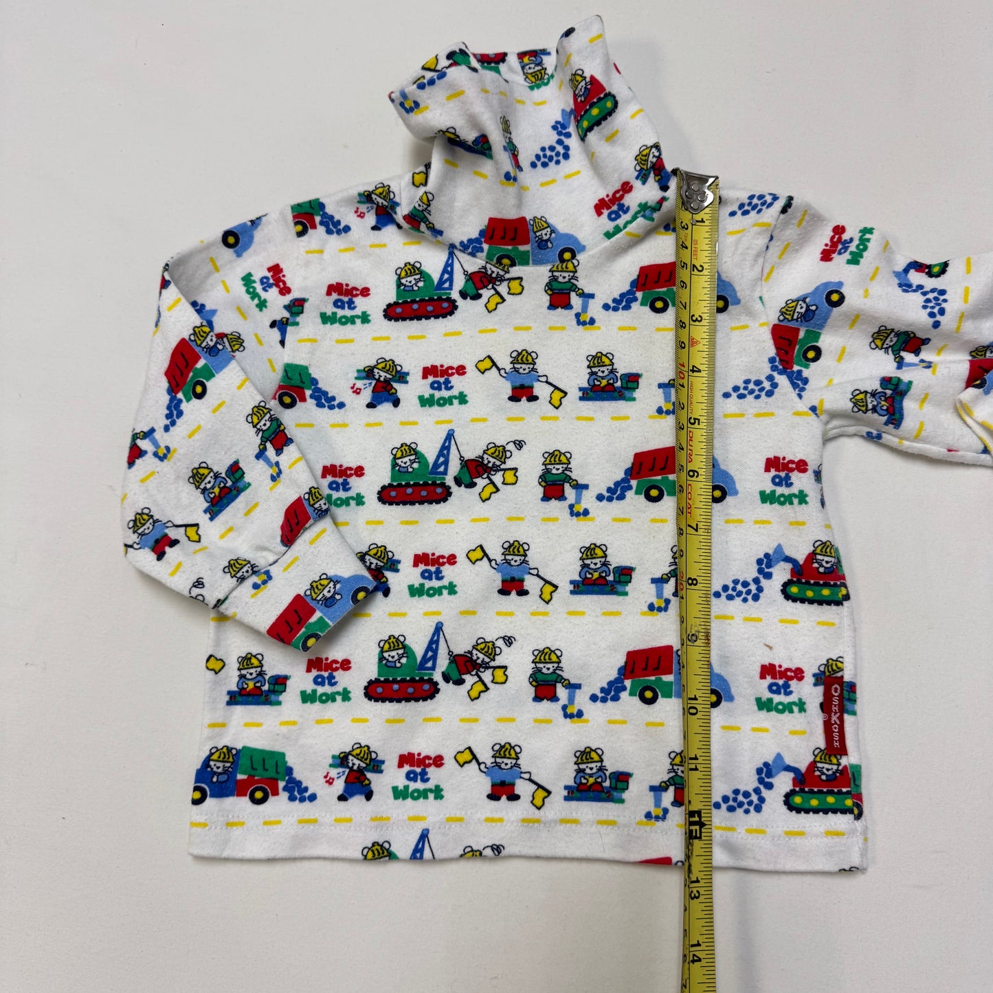 90s Kids Toddler Vintage Oshkosh Bgosh “ Mice at work” AOP Turtleneck Longsleeve Top / 2T/Made in USA