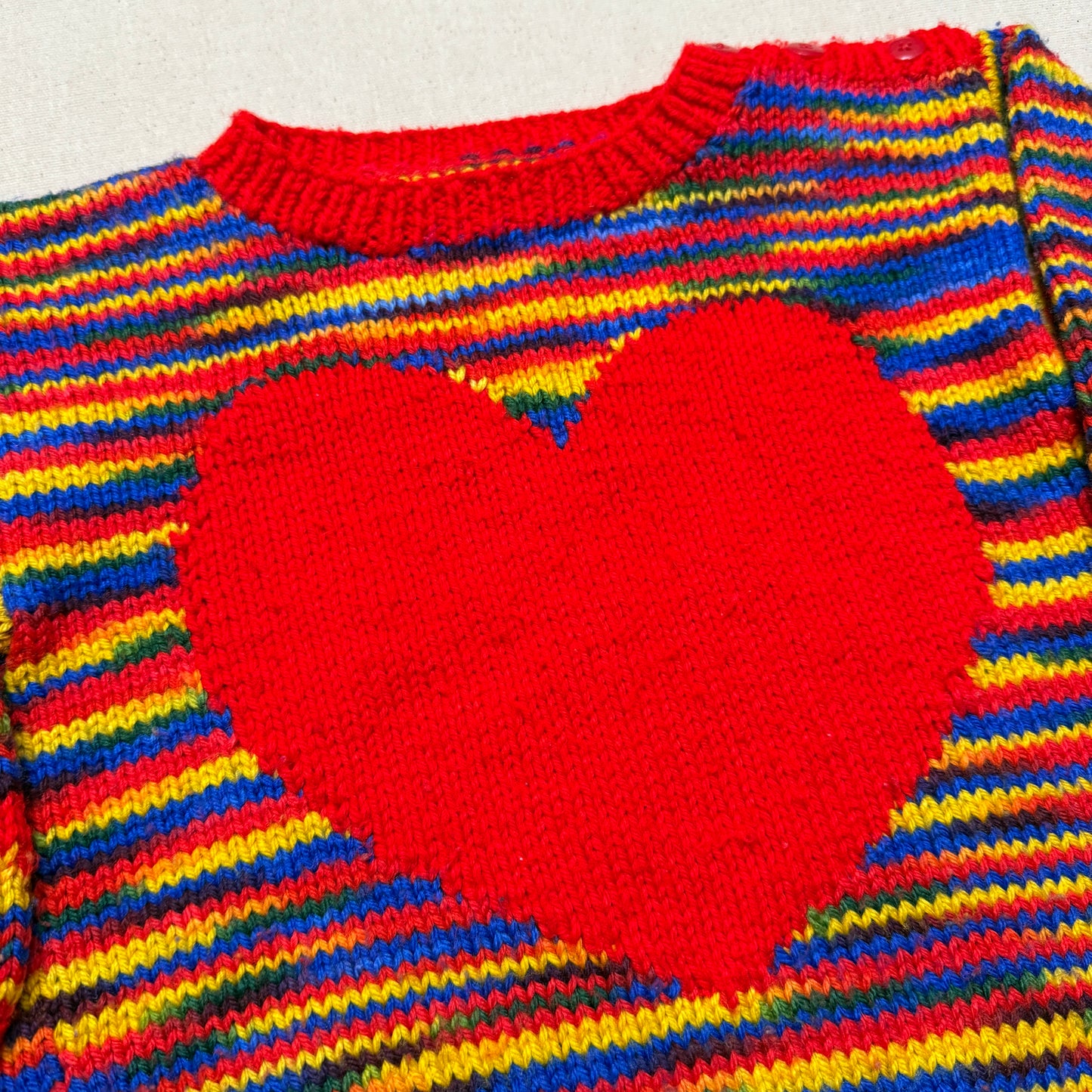 Kids Toddler Vintage Handmade Rainbow Big Heart Pattern Knit Sweater / 3T 4T 5T