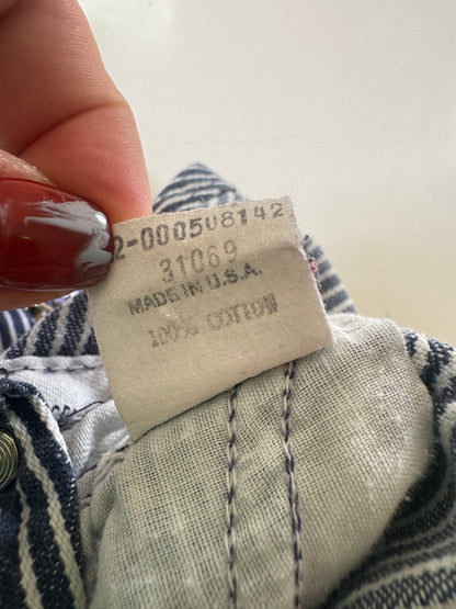 90s Kids Toddler Infant Vintage Baby B’Gosh Oshkosh Navy White  Hickory Overalls //24m / Made in USA