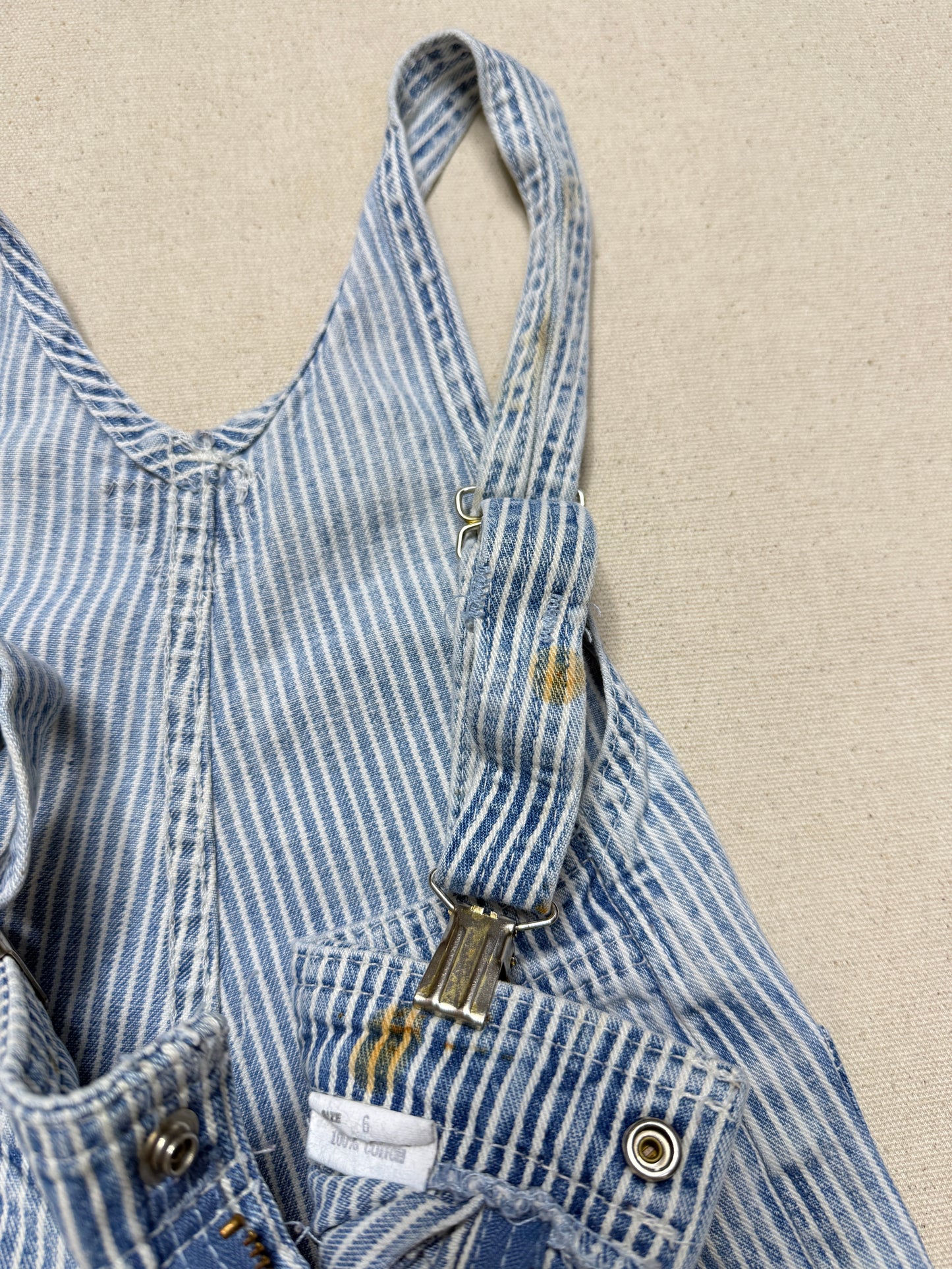 80s 90s Kids Vintage Oshkosh Bgosh Hickory Stripe Suspender Unique Design Slim Straight Overall / 4T 5T / Made in USA