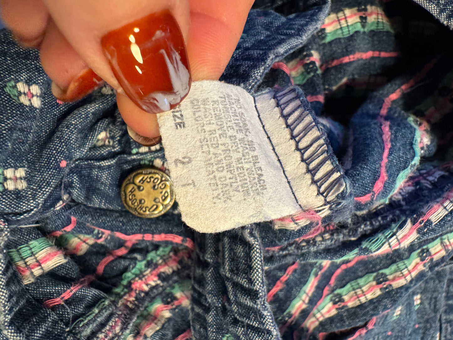 90s Kids Toddler Infant Vintage Baby B’Gosh Oshkosh Denim White Flower Embroidered Print Overall /2T / Made in USA