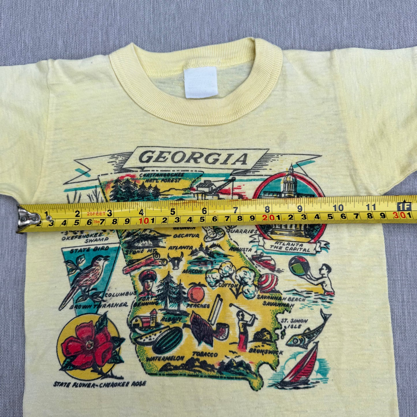 70s Kids Toddler Vintage Georgia State Print Souvenir Light Yellow Single Stitch Short Sleeve T-Shirt 2T 3T
