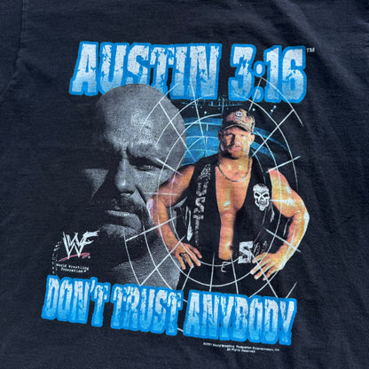 2001 Kids Vintage Youth Small Adult WWF Steve Austin 3:16 Don’t Trust Anybody T-Shirt Black 100% Cotton Size L