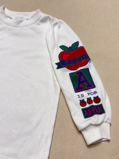 90s Kids Toddler Vintage Oshkosh Bgosh "A is for Apple" Longsleeve  Puffsleeve Top / 2T 3T / Made in USA