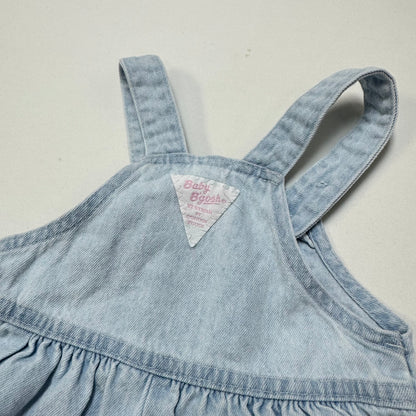90s Kids Baby Vintage Oshkosh Bgosh Light Denim Shortall Romper Pink Label /6m/9m/12m
