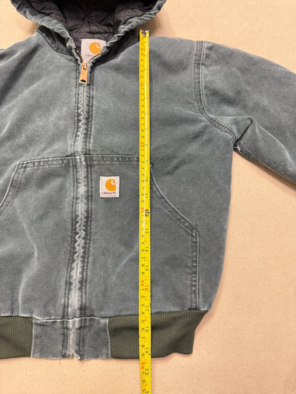 2002 Kids Youth Vintage Carhartt Dark Green Quilted Lined Hooded Active Jacket / 7y 8y 9y