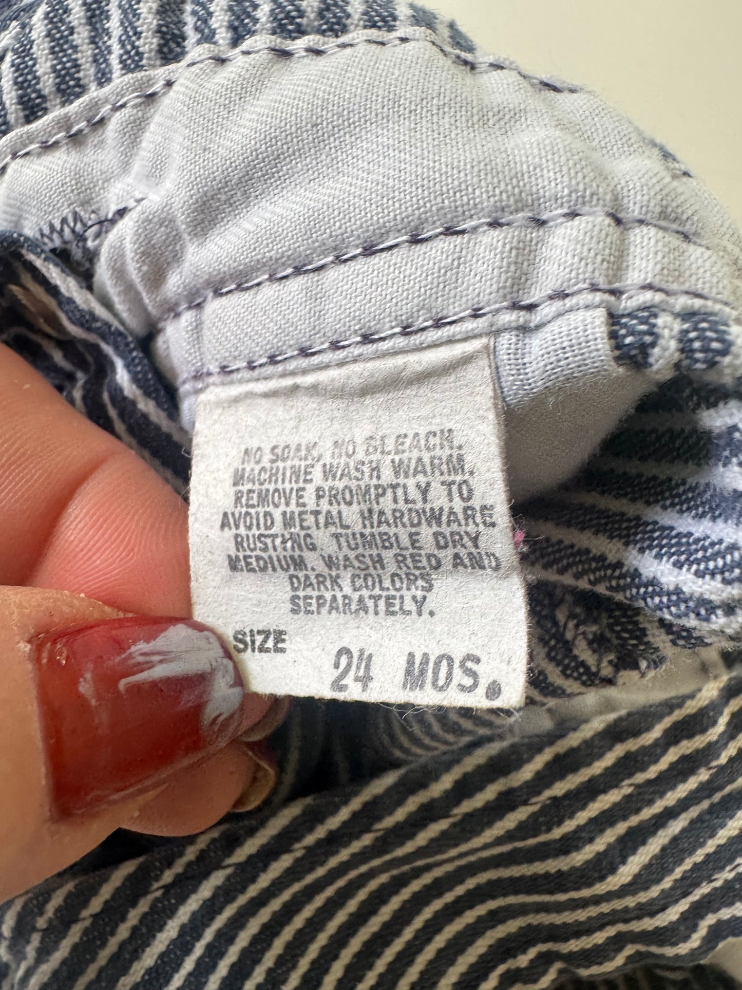 90s Kids Toddler Infant Vintage Baby B’Gosh Oshkosh Navy White  Hickory Overalls //24m / Made in USA