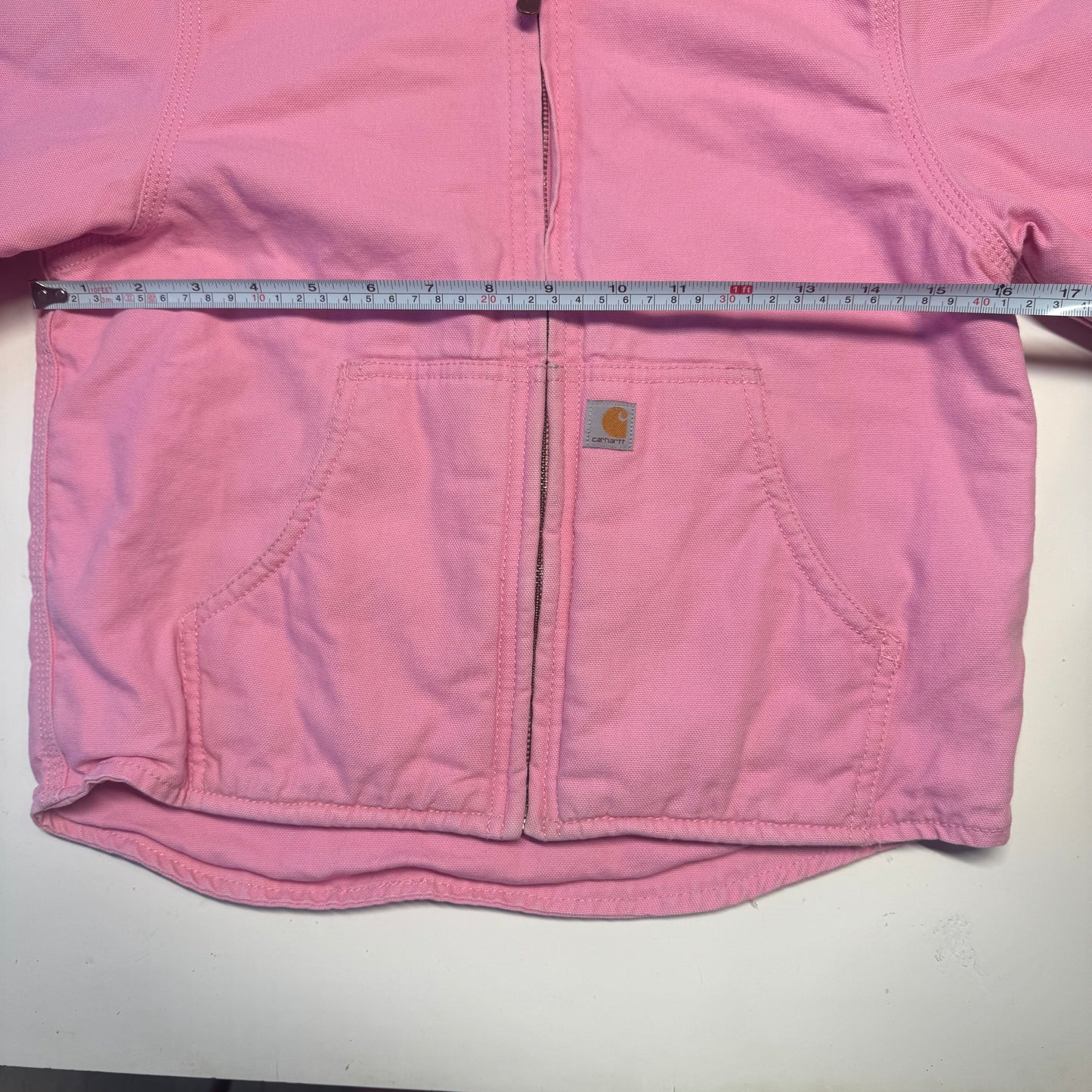 2000s Kids Vintage Pink Carhartt Zip Hooded Fleece Lined Jacket S 7Y 8Y