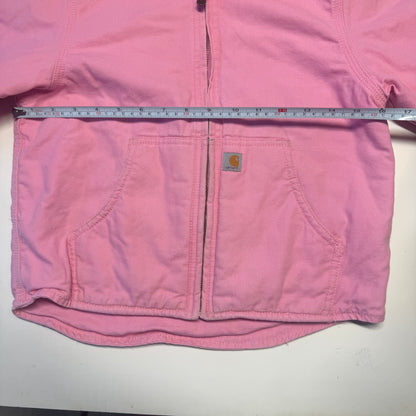 2000s Kids Vintage Pink Carhartt Zip Hooded Fleece Lined Jacket S 7Y 8Y
