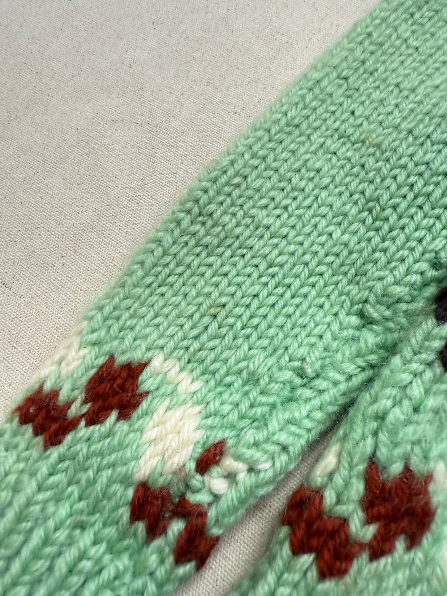 50s 60s Kids Toddler Vintage Mint Green Squirrel Lightning Zipper Cowichan Sweater / 3T 4T 5T