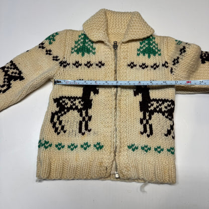 50s 60s Kids Toddler Vintage Beige Deer Lightning Zipper Cowichan Sweater / 3T 4T