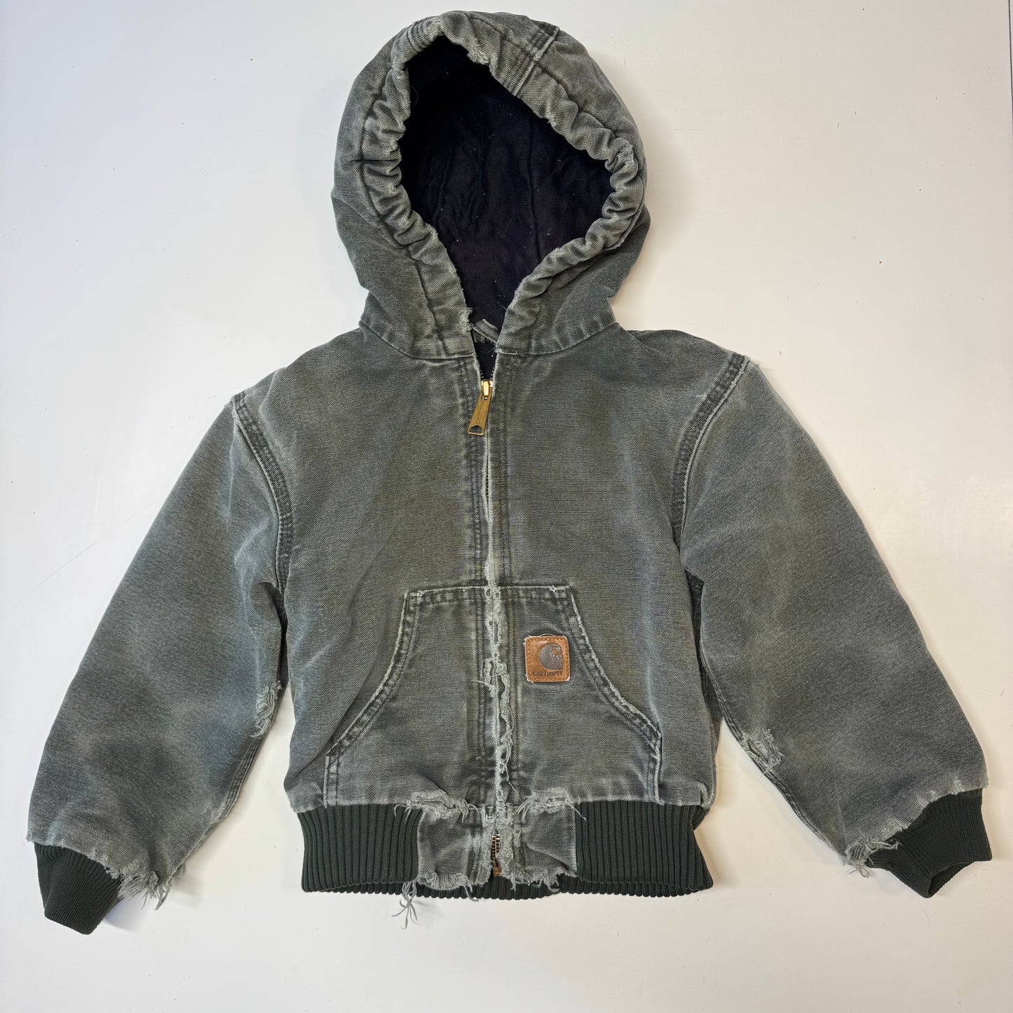 2006 Kids Toddler Vintage Active Dark Green Hooded Carhartt Jacket XS 4Y 5Y