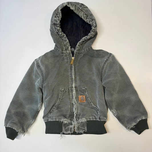2006 Kids Toddler Vintage Active Dark Green Hooded Carhartt Jacket XS 4Y 5Y
