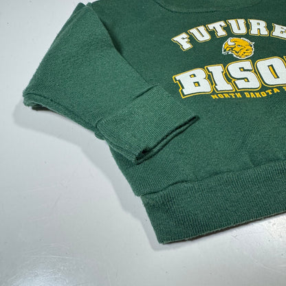 Early 2000s Kids Baby Vintage Future Bison North Dakota State Green Pullover Crew Sweatshirt 12M