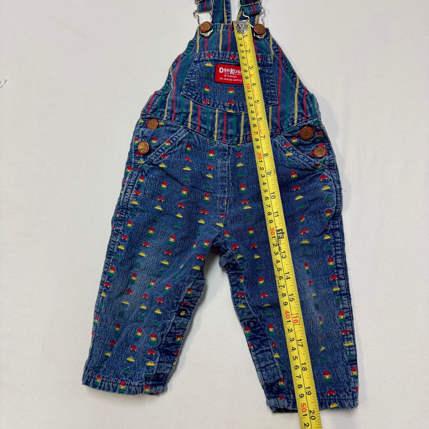 90s Kids Toddler Infant Vintage Baby B’Gosh Oshkosh Denim Car AOP Embroidery Print Overall /12m / Made in USA