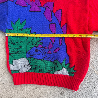 80s 90s Kids Toddler Vintage Dinosaur Knit Sweater S 4Y 5Y