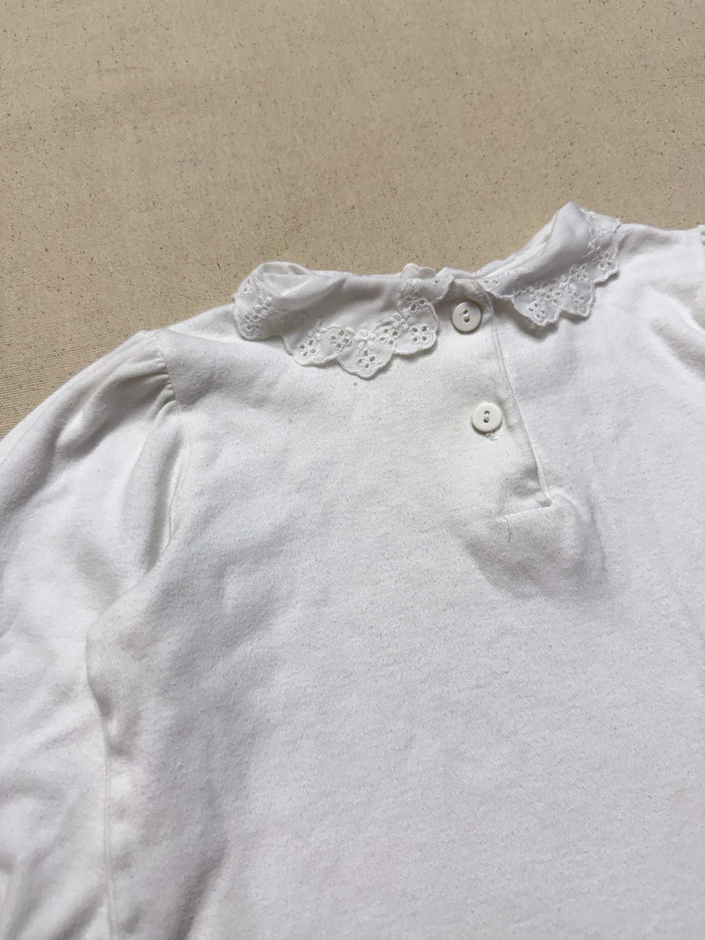 90s Kids Toddler Vintage Oshkosh Bgosh Lace Collared White Puffsleeve Longsleeve Top / 2T 3T / Made in USA