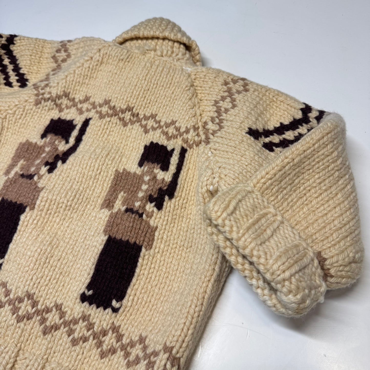 50s 60s Kids Toddler Vintage Beige Brown Royal Guard Heavy Talon Zipper Cowichan Sweater / 2Y 3Y 4Y