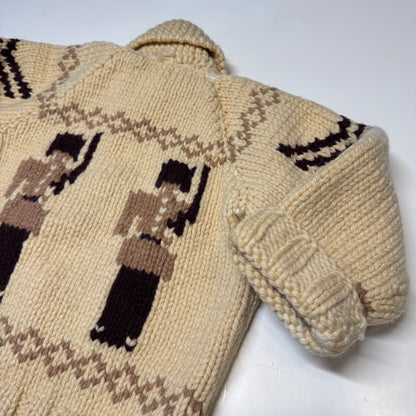 50s 60s Kids Toddler Vintage Beige Brown Royal Guard Heavy Talon Zipper Cowichan Sweater / 2Y 3Y 4Y