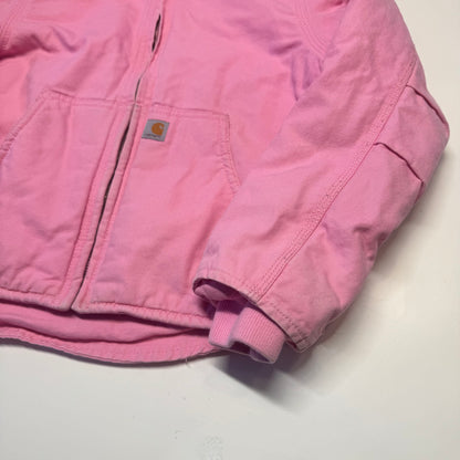2000s Kids Vintage Pink Carhartt Zip Hooded Fleece Lined Jacket S 7Y 8Y
