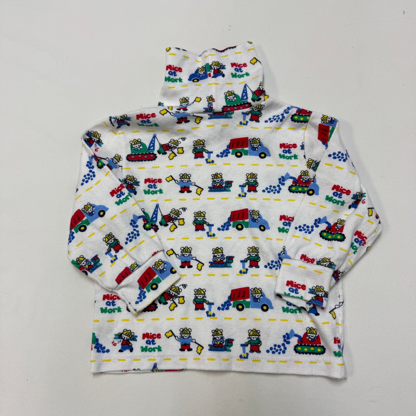 90s Kids Toddler Vintage Oshkosh Bgosh “ Mice at work” AOP Turtleneck Longsleeve Top / 2T/Made in USA