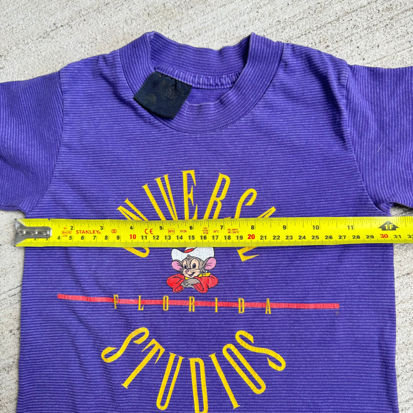 90s Kids Vintage Universal Studios Florida Fievel Purple Stripe T-Shirt 4Y 5Y