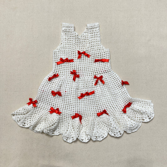 Kids Toddler Vintage Handmade Crochet Knit Removable Ribbons Design Dress / 3T 4T