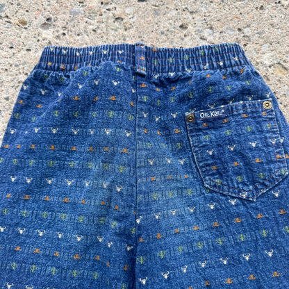 Kids Vintage Oshkosh Blue Denim Jogger Style 100% CottonPant Cactus/Cowboy Hat/Bullhead Print 7Y Made in USA