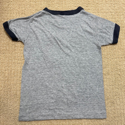 70s Kids Toddler Vintage Gray Hanes Ringer “Don’t Work Be Happy! “ Short Sleeve S 6Y 7Y 8Y Made in USA