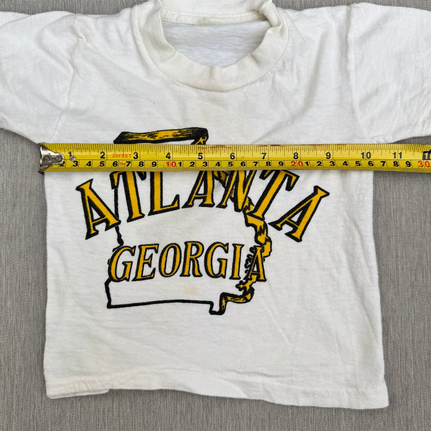 60s Kids Baby Vintage Atlanta Georgia Souvenir Single Stitch Short Sleeve T-Shirt 100% Cotton Off White  2T Made in USA