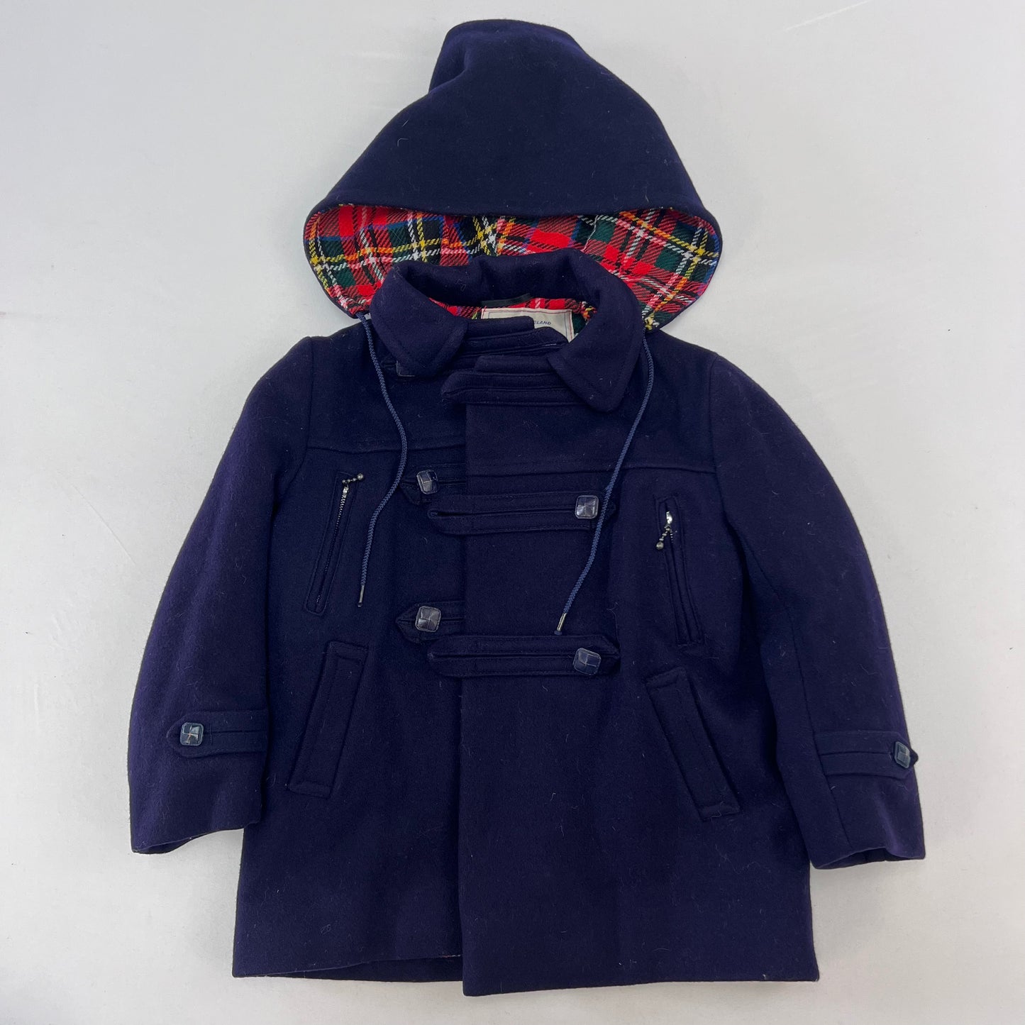 Kids Saks Fifth Avenue Navy Coat with Plaid Lining 5Y