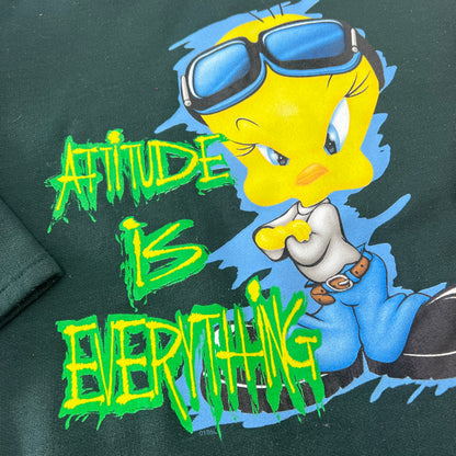 90s Kids Tweety Bird Hooded Sweatshirt “Attitude is Everything” L