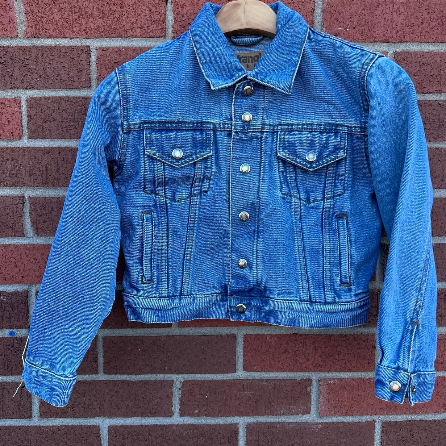 Vintage Kids Wrangler Snap Denim Jacket With Back Print 6yr