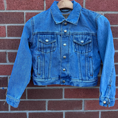 Vintage Kids Wrangler Snap Denim Jacket With Back Print 6yr