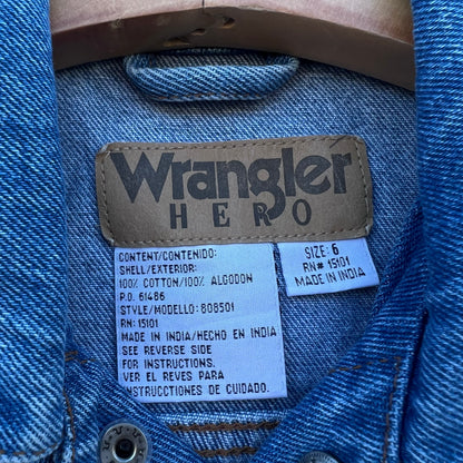 Vintage Kids Wrangler Snap Denim Jacket With Back Print 6yr