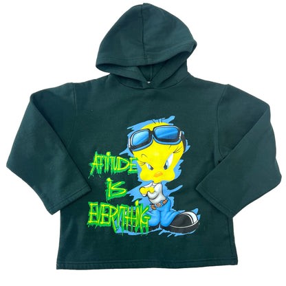 90s Kids Tweety Bird Hooded Sweatshirt “Attitude is Everything” L