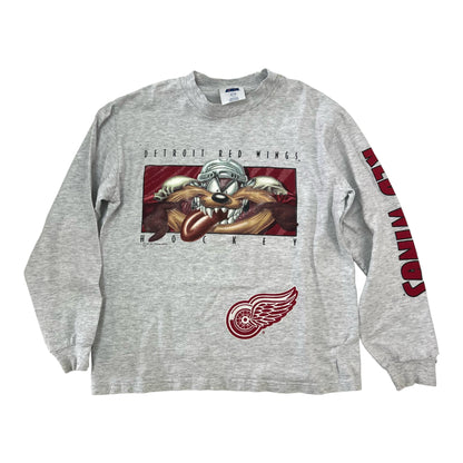 90s Kids Detroit Red Wings Hockey Taz Gray L/S 10-12