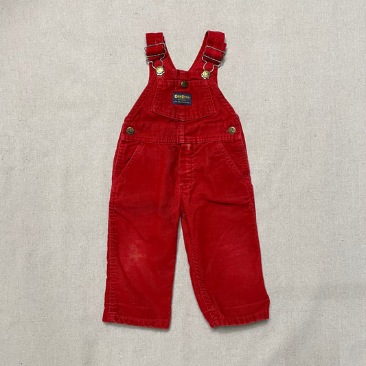 90s Kids Toddler Vintage Oshkosh Bgosh Red Corduroy Overall / 12m 18m 24m 2T