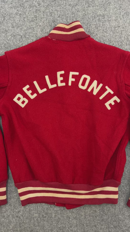 60s Vintage Kids Bellefonte Red Varsity Snap Jacket Size 10-12Y