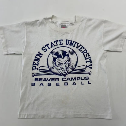 90s Kids Youth Vintage NIKE Penn State University Baseball Team Rare Devil Logo W Sided Print Tshirt / 11y-13y / Baby Tee / Made in USA / Cotton Polyester