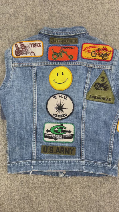 Vintage Kids Maverick Denim Vest With Patches Size 10Y