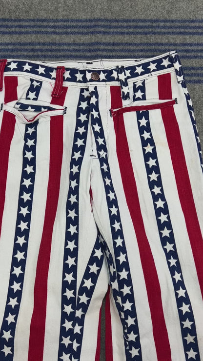 Vintage Youth 80’s USA Stripe And Stars Hippie Bell Bottom Pants Size 12-14Y